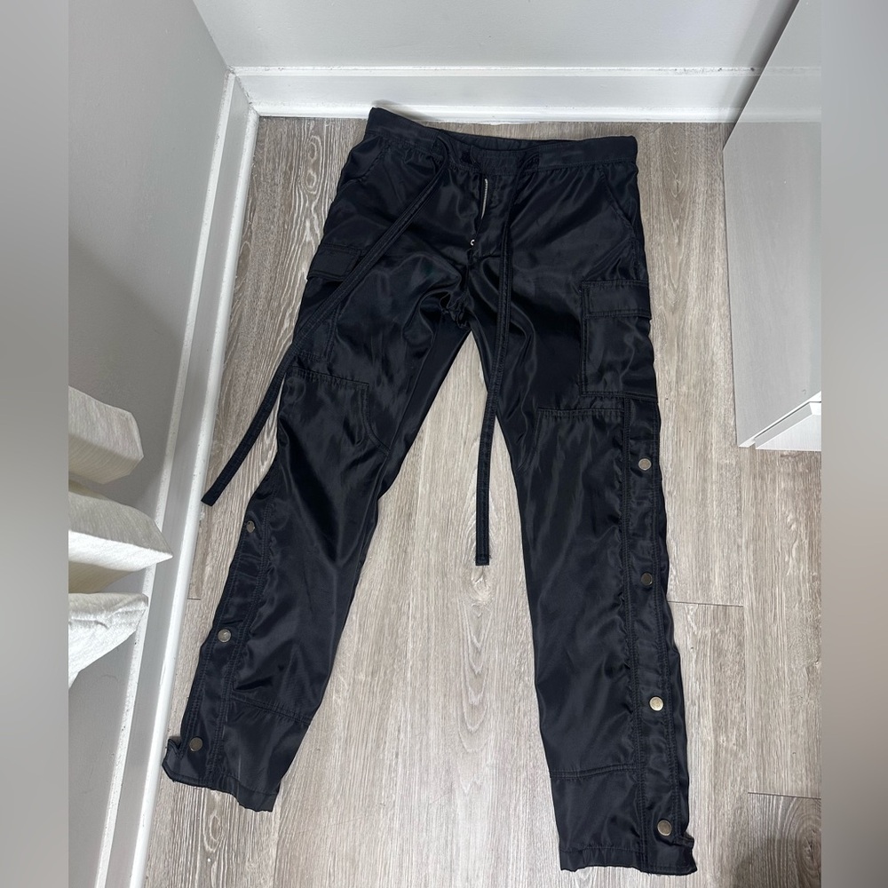 MNML Black Cargo Pants with Button Detailing